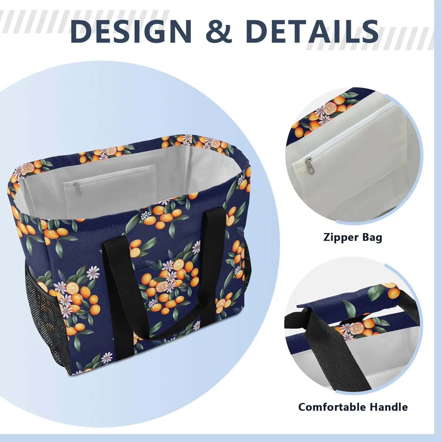 KLL Beach Totes Bags with Handles Collapsable With Pockets Grocery Bags Reusable