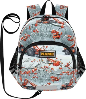 KLL Custom Cute Ears Daycare Backpack Leash Little Girls Anti-Lost Personalized Diaper Bag Backpack with Reflective Strip M Construction Truck Cartoon Crane Icy and Snowy