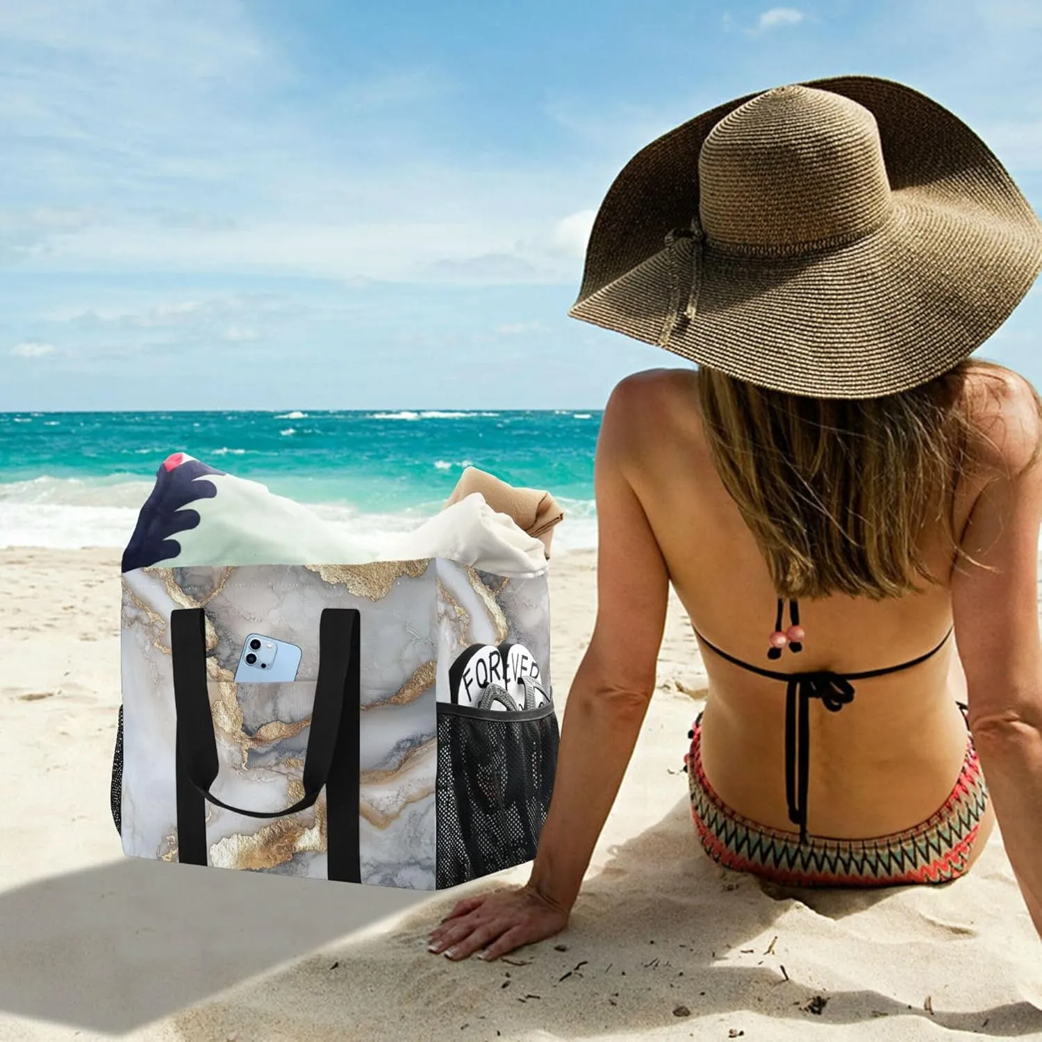 KLL Tote Bag For Beach with Handles Collapsable Waterproof Car Tote