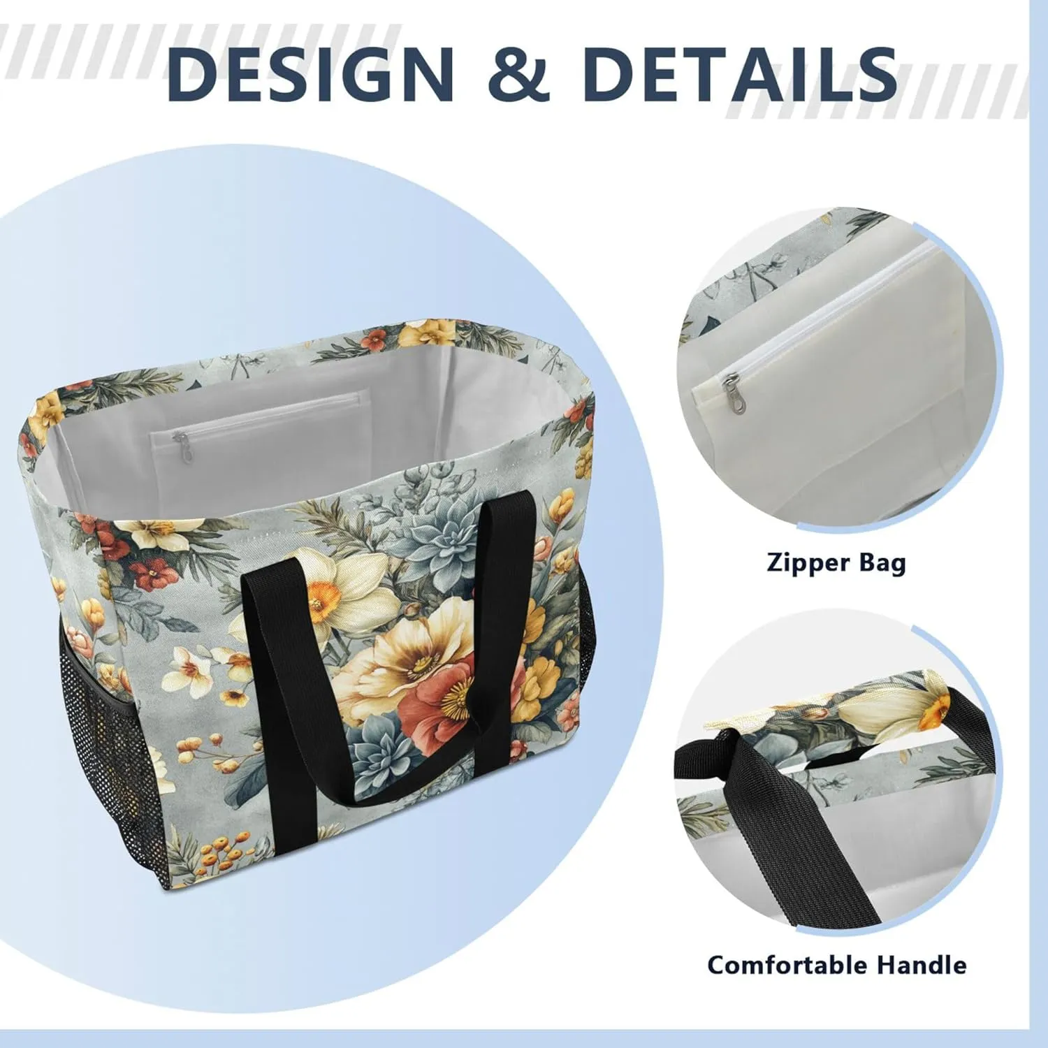 KLL Utility Bag Canvas Collapsable With Compartments Car Tote Bag