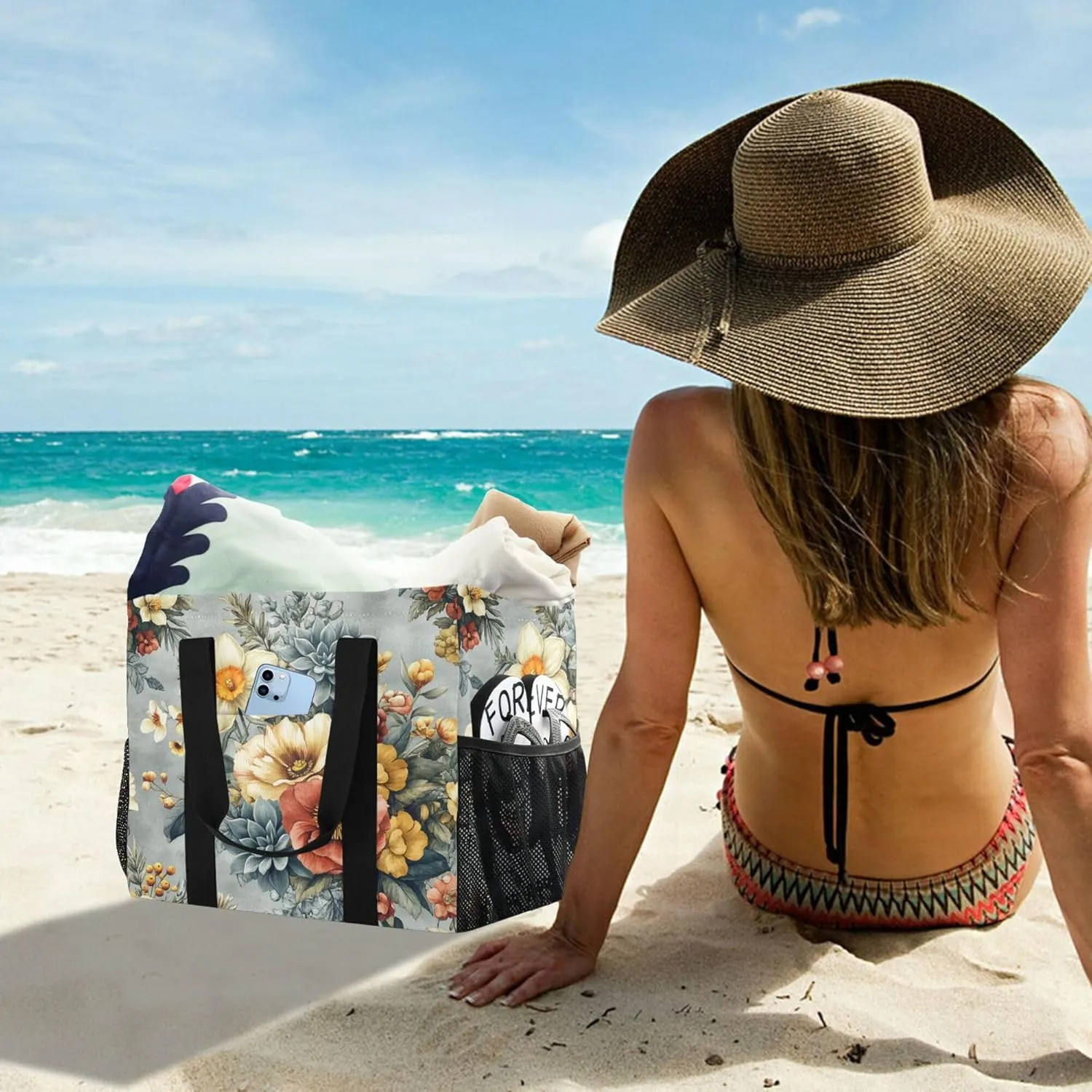KLL Utility Bag Canvas Collapsable With Compartments Car Tote Bag