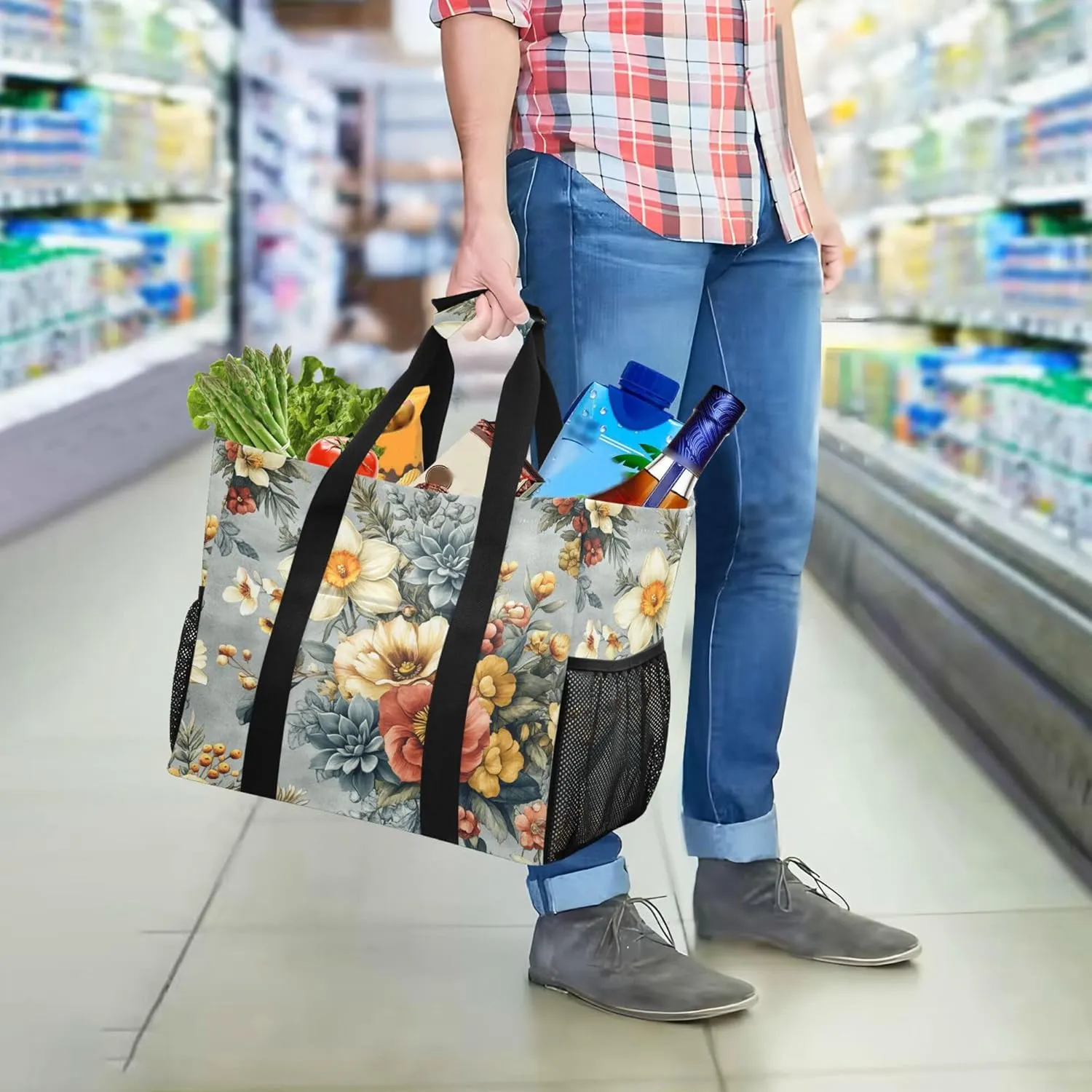 KLL Utility Bag Canvas Collapsable With Compartments Car Tote Bag