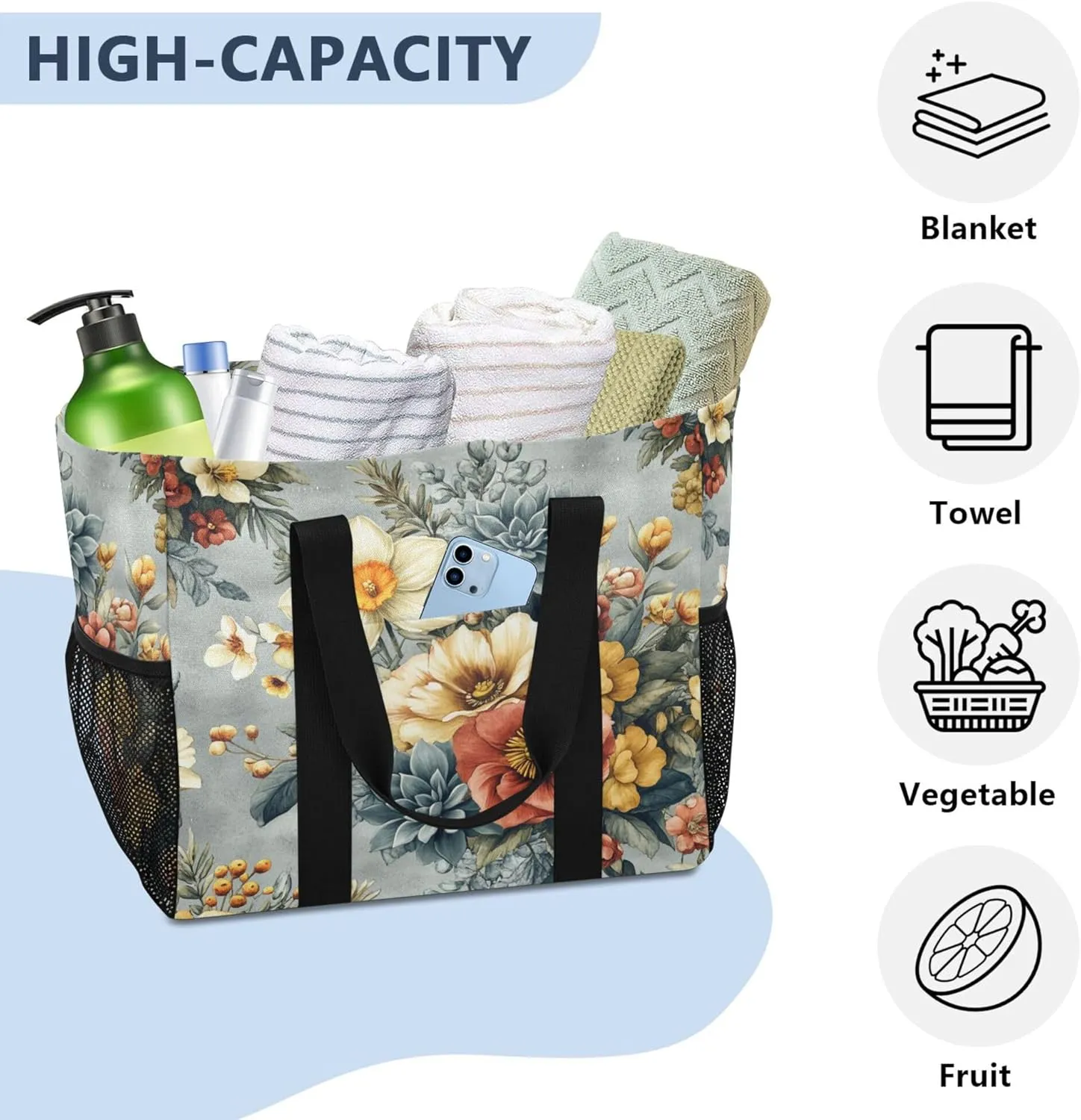 KLL Utility Bag Canvas Collapsable With Compartments Car Tote Bag