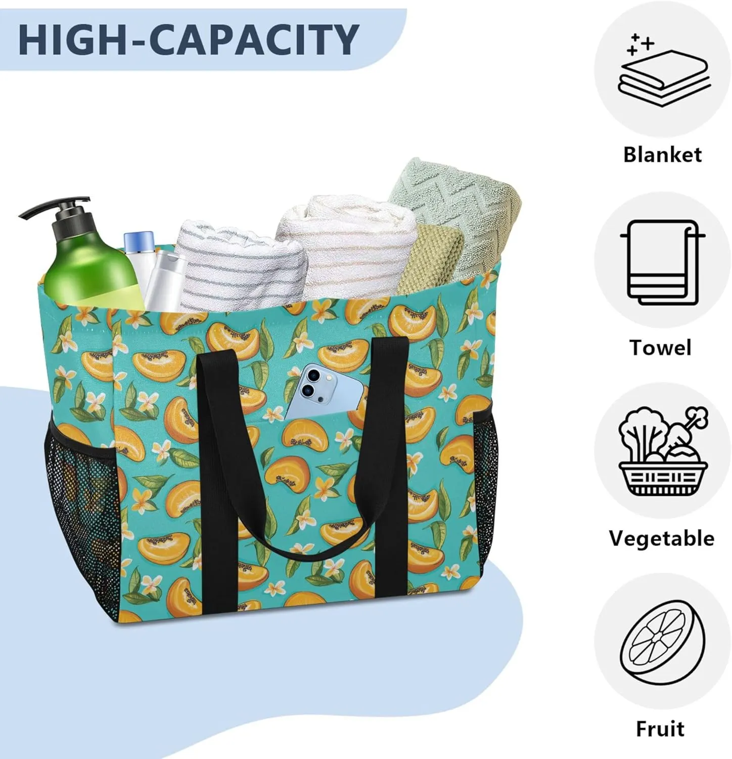 KLL Utility Bags And Totes with Handles Collapsable Waterproof Reusable Grocery Bag