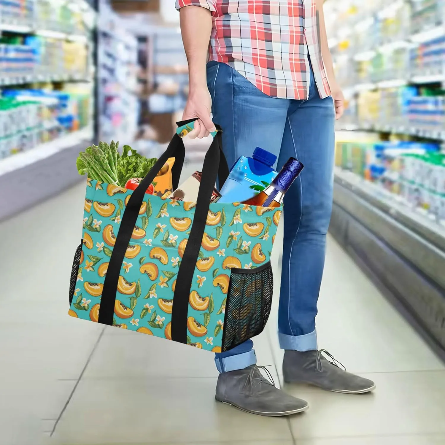 KLL Utility Bags And Totes with Handles Collapsable Waterproof Reusable Grocery Bag