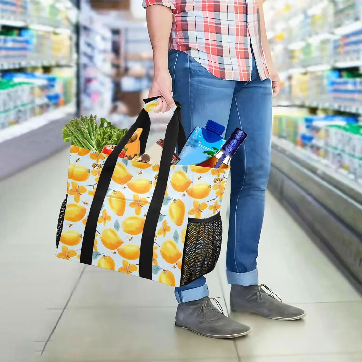 KLL Utility Bags And Totes with Handles Collapsable Waterproof Reusable Grocery Bag