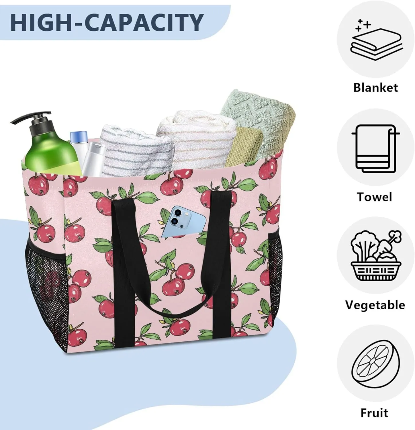 KLL Utility Tote Bag For Women with Handles Collapsable Water Resistant Reusable Grocery Bags