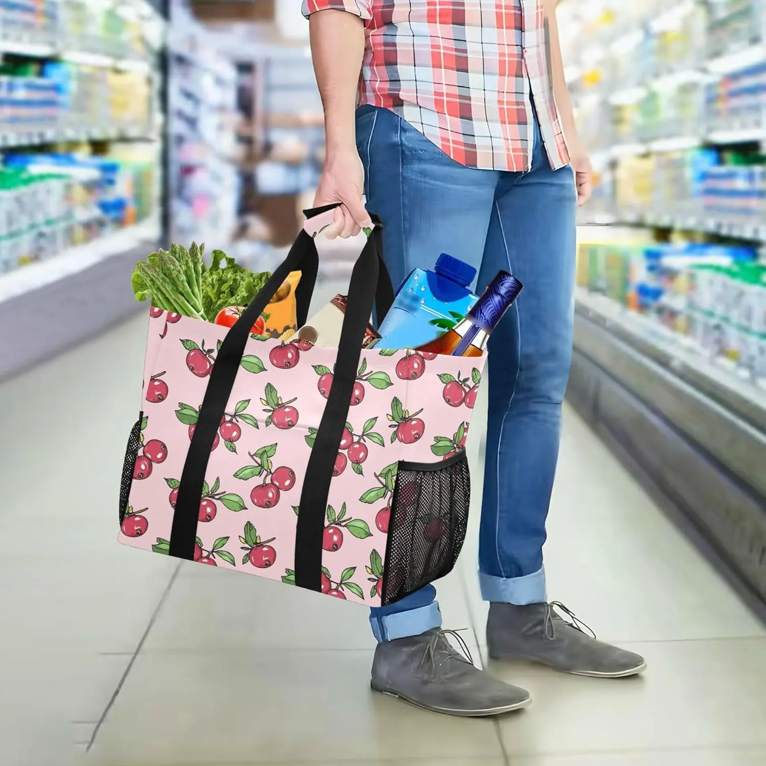 KLL Utility Tote Bag For Women with Handles Collapsable Water Resistant Reusable Grocery Bags