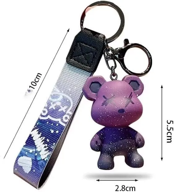 KLUFO Cartoon animation doll cool gradient bear keychain cute bag pendant car key chain couple bag pendant (red)