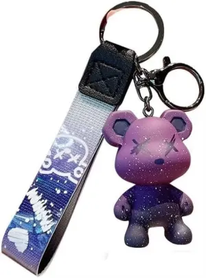 KLUFO Cartoon animation doll cool gradient bear keychain cute bag pendant car key chain couple bag pendant (red)