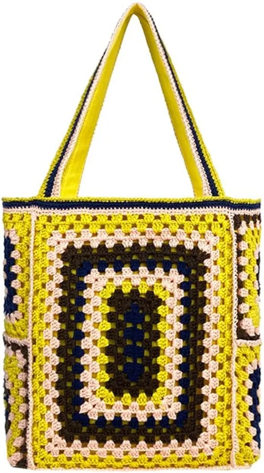 Knitted Shouder Bags for Women Crochet Handbag Colorful Summer Totes Oversized Woven Top Handle Purse