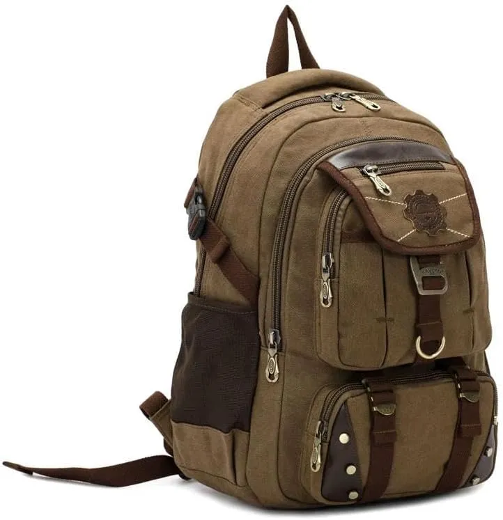 KOSTEN Backpack Men'S Backpack Canvas Men'S Travel Bags Large Capacity Travel 14 '' Laptop Backpack Bag-Khaki