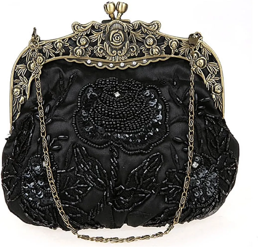 Ladies and Womens Vintage Sequins Handbag Handmade Beaded Evening Clutches Prom wedding Party