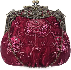 Ladies and Womens Vintage Sequins Handbag Handmade Beaded Evening Clutches Prom wedding Party