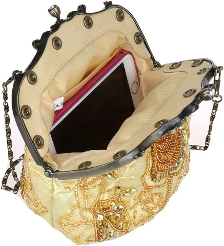 Ladies and Womens Vintage Sequins Handbag Handmade Beaded Evening Clutches Prom wedding Party