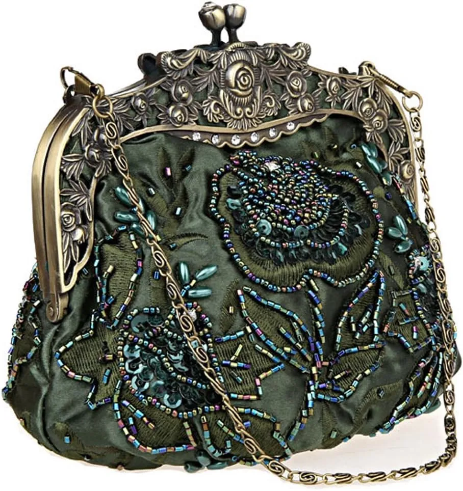 Ladies and Womens Vintage Sequins Handbag Handmade Beaded Evening Clutches Prom wedding Party