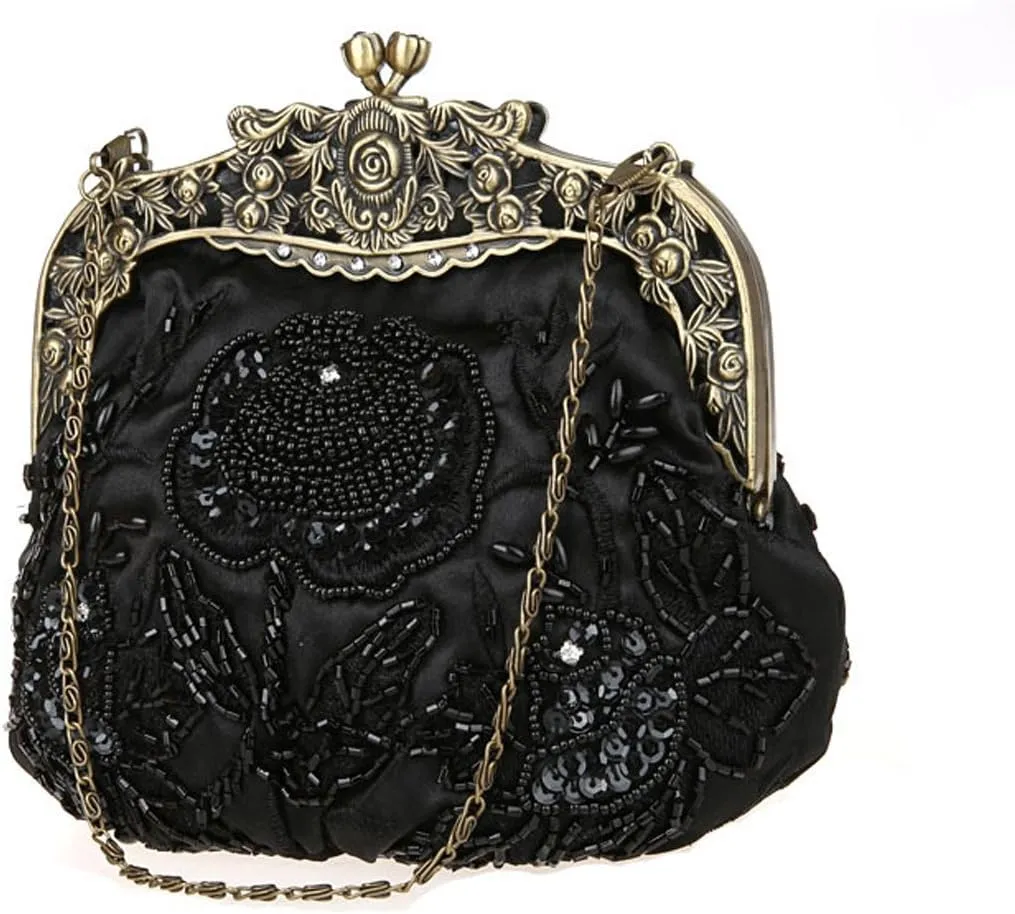 Ladies and Womens Vintage Sequins Handbag Handmade Beaded Evening Clutches Prom wedding Party