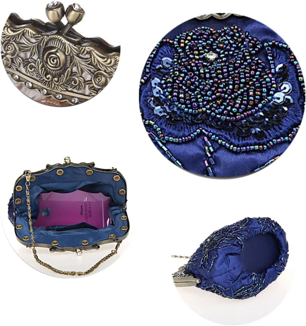 Ladies and Womens Vintage Sequins Handbag Handmade Beaded Evening Clutches Prom wedding Party