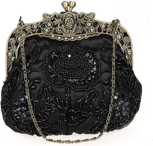 Ladies and Womens Vintage Sequins Handbag Handmade Beaded Evening Clutches Prom wedding Party