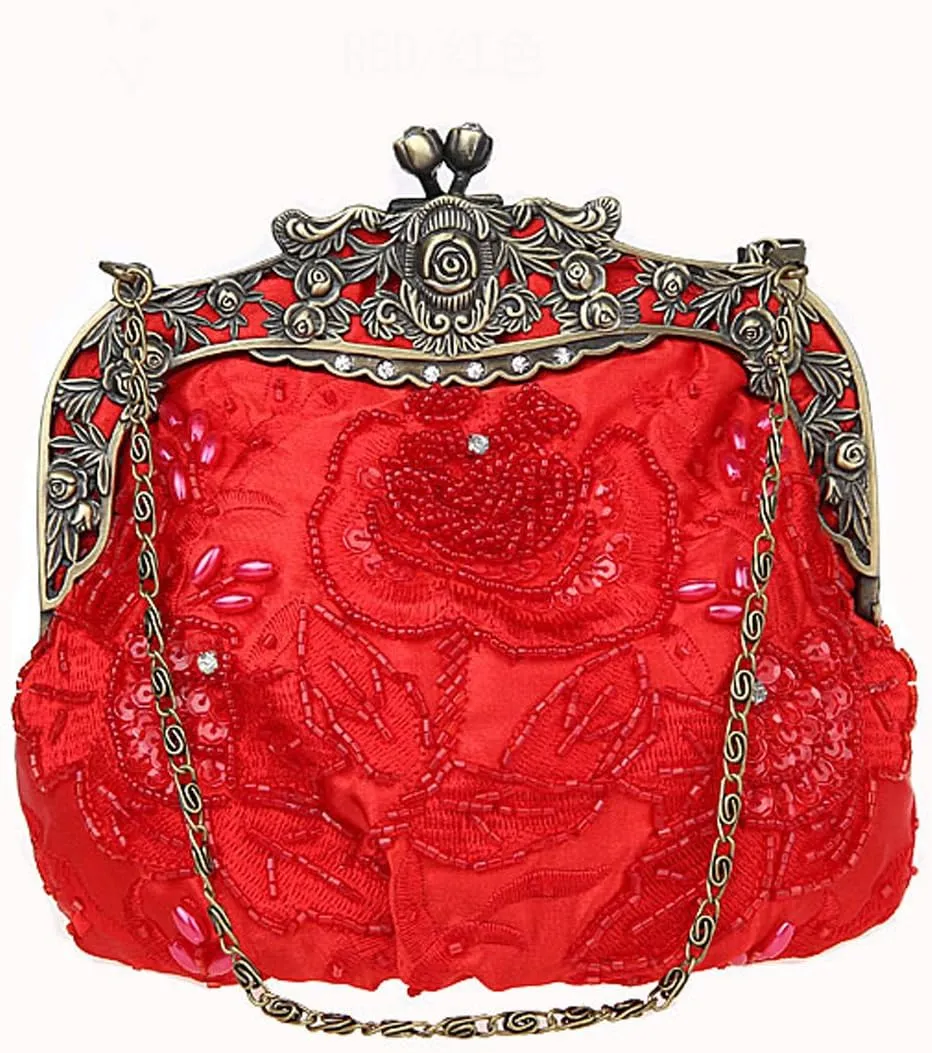 Ladies and Womens Vintage Sequins Handbag Handmade Beaded Evening Clutches Prom wedding Party