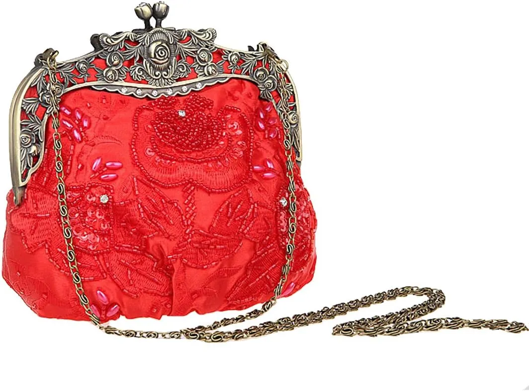 Ladies and Womens Vintage Sequins Handbag Handmade Beaded Evening Clutches Prom wedding Party
