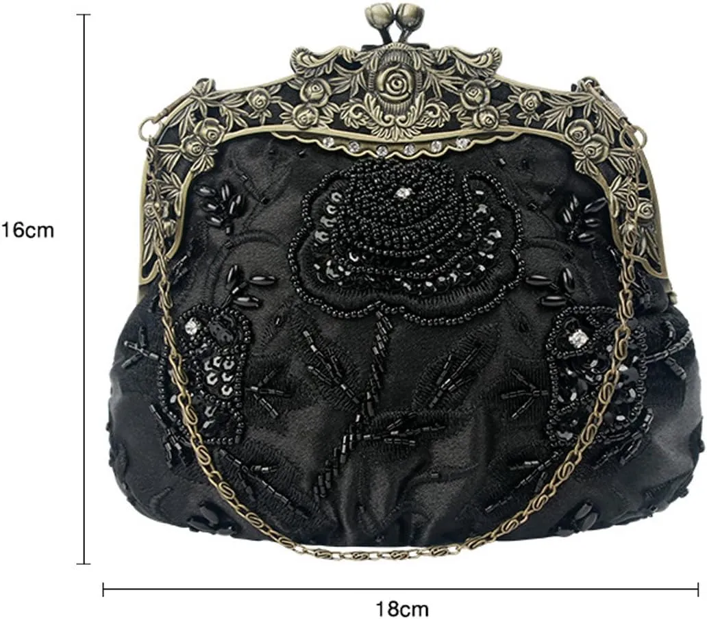 Ladies and Womens Vintage Sequins Handbag Handmade Beaded Evening Clutches Prom wedding Party