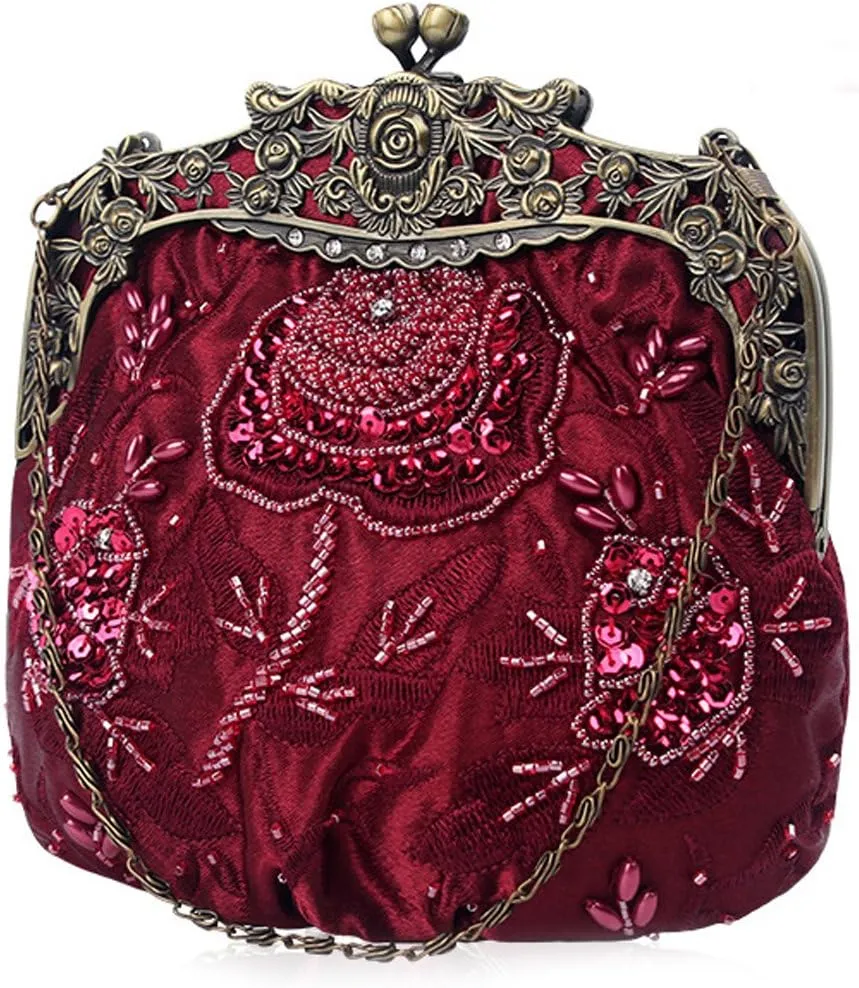 Ladies and Womens Vintage Sequins Handbag Handmade Beaded Evening Clutches Prom wedding Party