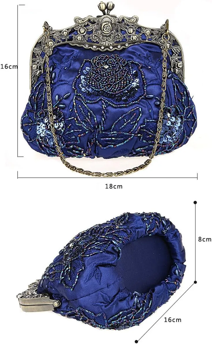 Ladies and Womens Vintage Sequins Handbag Handmade Beaded Evening Clutches Prom wedding Party