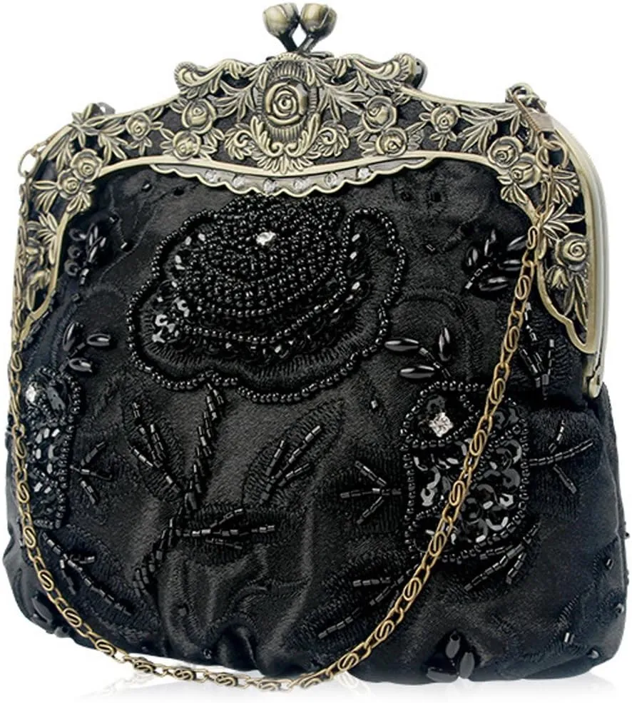 Ladies and Womens Vintage Sequins Handbag Handmade Beaded Evening Clutches Prom wedding Party