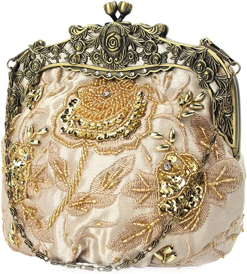 Ladies and Womens Vintage Sequins Handbag Handmade Beaded Evening Clutches Prom wedding Party