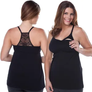Leading Lady Women's Empire Waist Nursing Cami with Built-In Bra With Lace Back - For Nursing Moms - Maternity Wear For Women