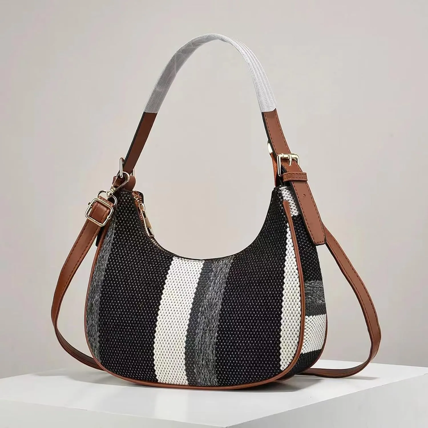 Leather Purses Shoulder Bag Simple Contrast Color Underarm Bag Fashionable And Stylish Large Capacity Canvas Crossbody