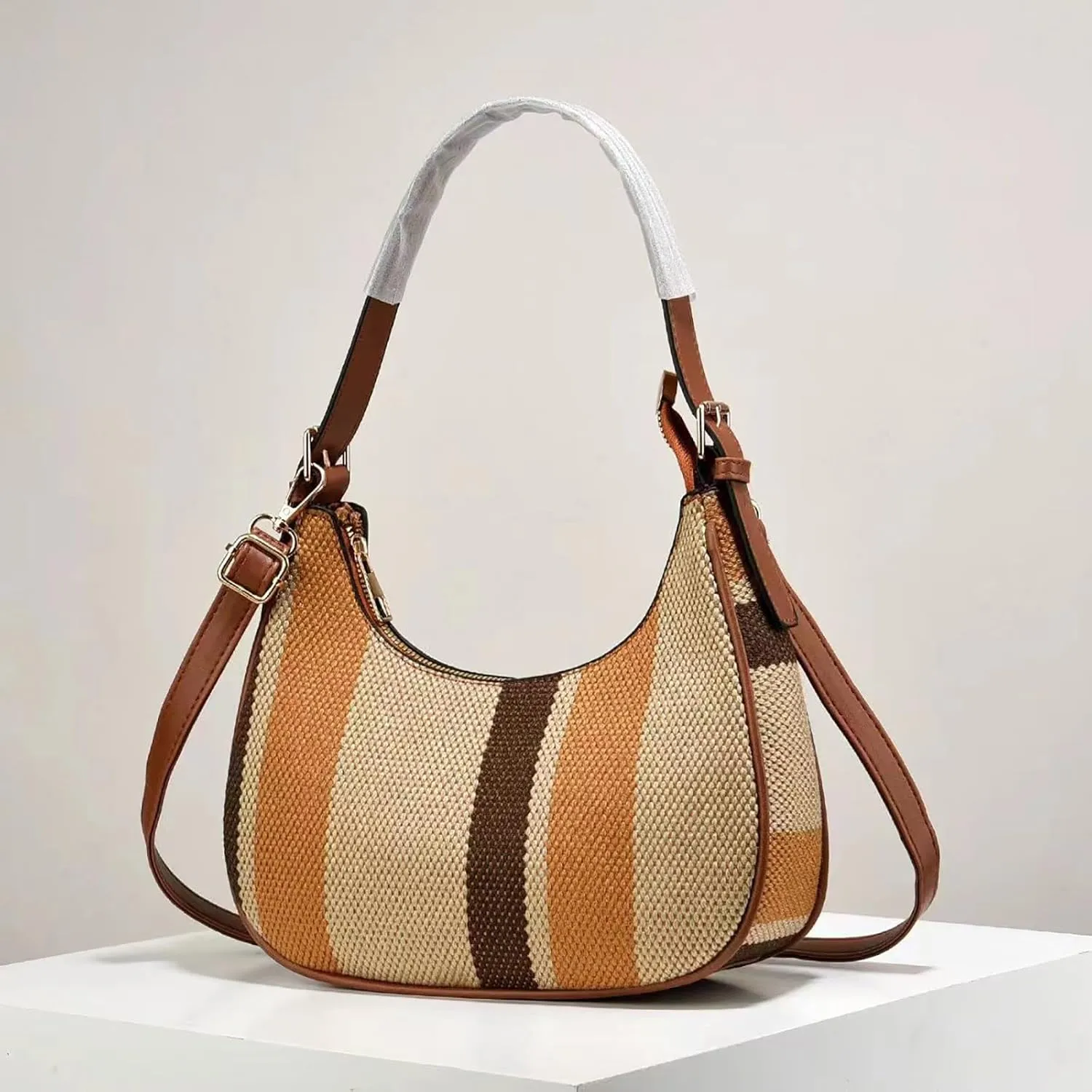 Leather Purses Shoulder Bag Simple Contrast Color Underarm Bag Fashionable And Stylish Large Capacity Canvas Crossbody