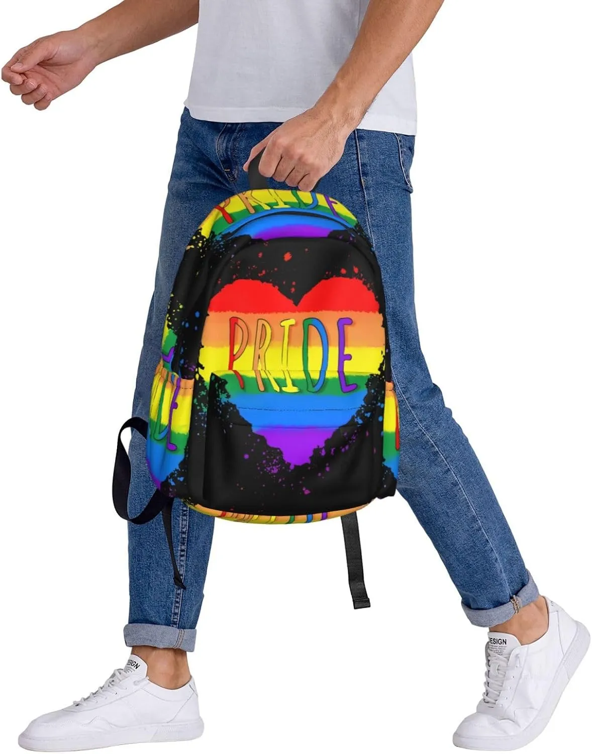 LGBT Gay Pride Rainbow Heart 17 Inch Casual Backpack Laptop Backpacks Travel Back Pack Large Camping Rucksack Hiking Daypack Lightweight Double Shoulder Bag