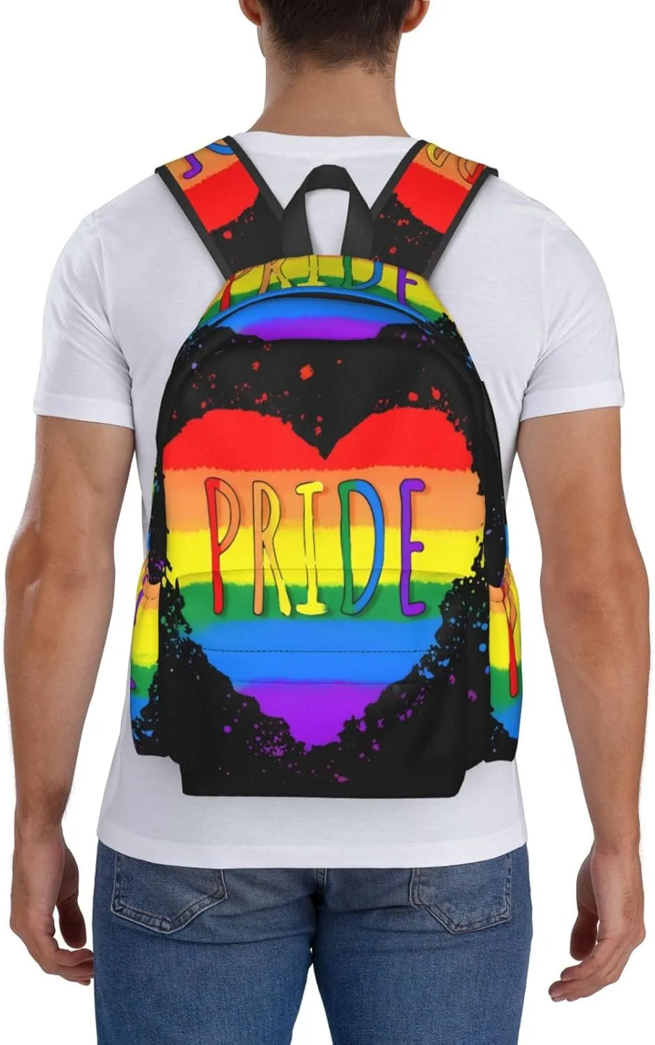 LGBT Gay Pride Rainbow Heart 17 Inch Casual Backpack Laptop Backpacks Travel Back Pack Large Camping Rucksack Hiking Daypack Lightweight Double Shoulder Bag