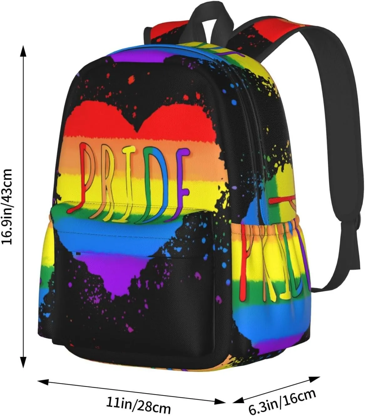 LGBT Gay Pride Rainbow Heart 17 Inch Casual Backpack Laptop Backpacks Travel Back Pack Large Camping Rucksack Hiking Daypack Lightweight Double Shoulder Bag