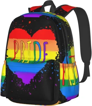 LGBT Gay Pride Rainbow Heart 17 Inch Casual Backpack Laptop Backpacks Travel Back Pack Large Camping Rucksack Hiking Daypack Lightweight Double Shoulder Bag