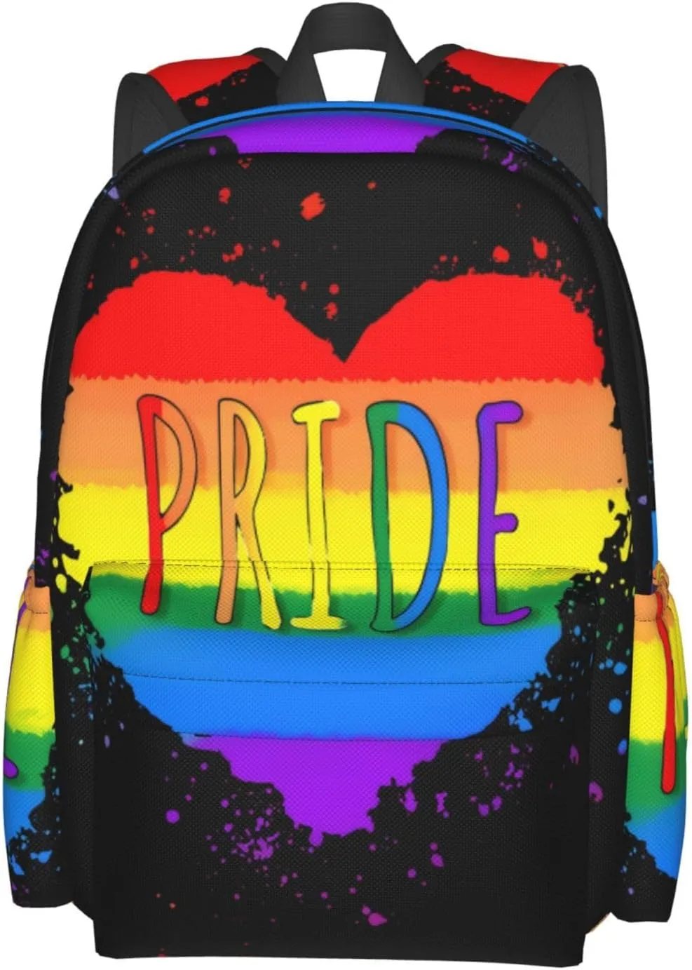 LGBT Gay Pride Rainbow Heart 17 Inch Casual Backpack Laptop Backpacks Travel Back Pack Large Camping Rucksack Hiking Daypack Lightweight Double Shoulder Bag