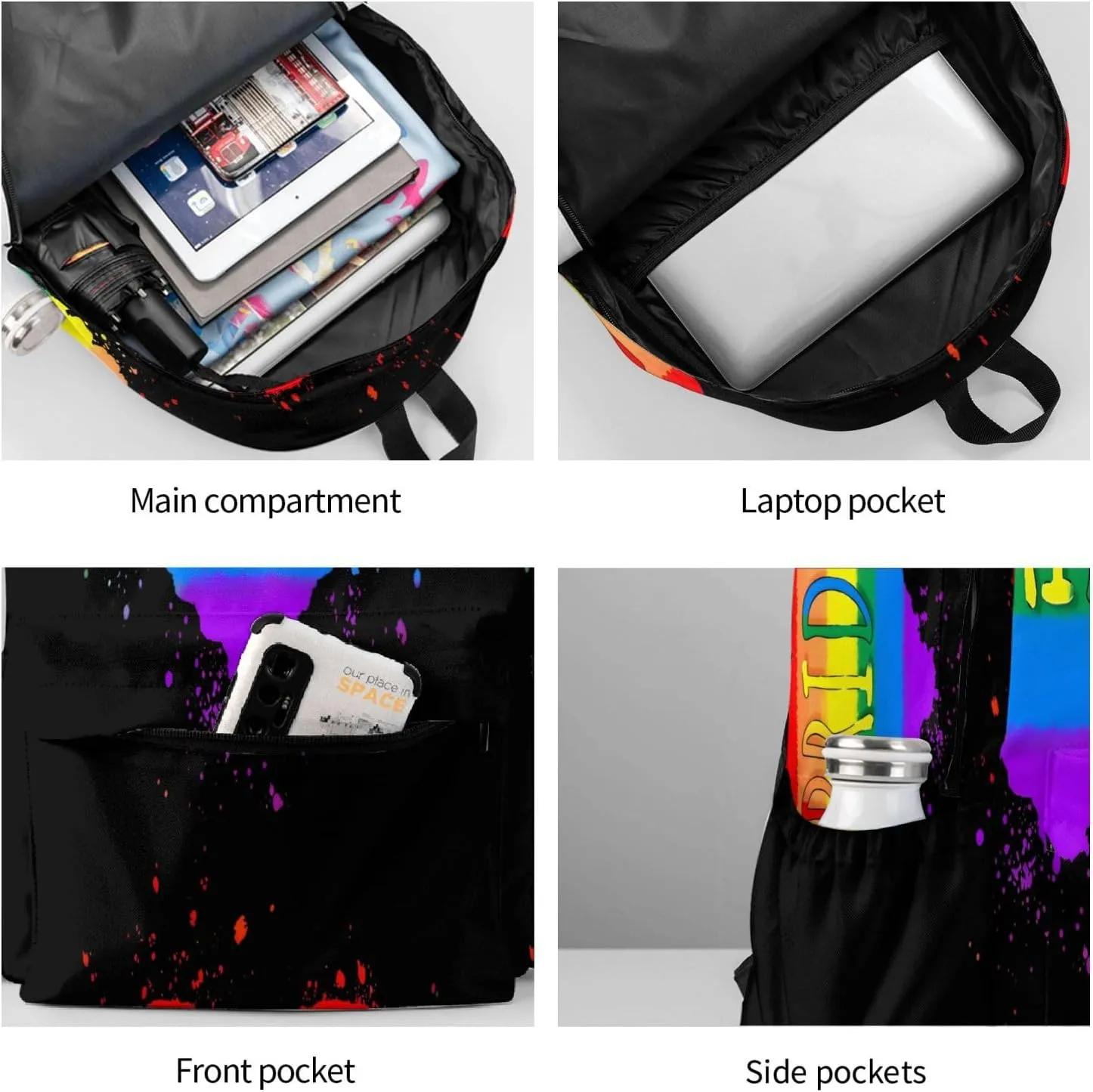 LGBT Gay Pride Rainbow Heart 17 Inch Casual Backpack Laptop Backpacks Travel Back Pack Large Camping Rucksack Hiking Daypack Lightweight Double Shoulder Bag