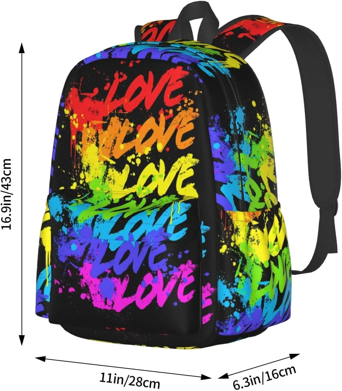 LGBT Rainbow Gay Pride Love 17 Inch Casual Backpack Laptop Backpacks Travel Back Pack Large Camping Rucksack Hiking Daypack Lightweight Double Shoulder Bag