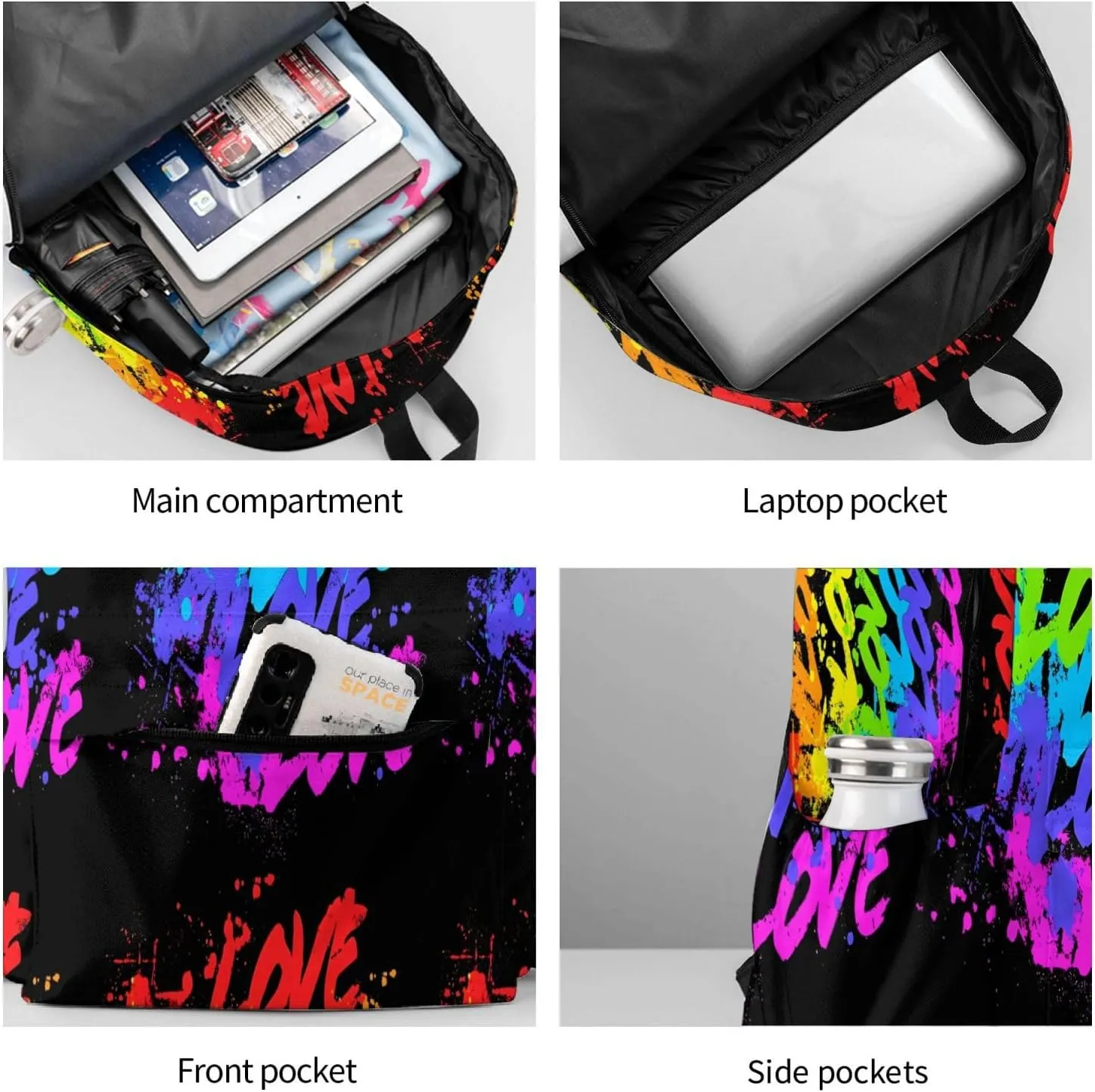 LGBT Rainbow Gay Pride Love 17 Inch Casual Backpack Laptop Backpacks Travel Back Pack Large Camping Rucksack Hiking Daypack Lightweight Double Shoulder Bag