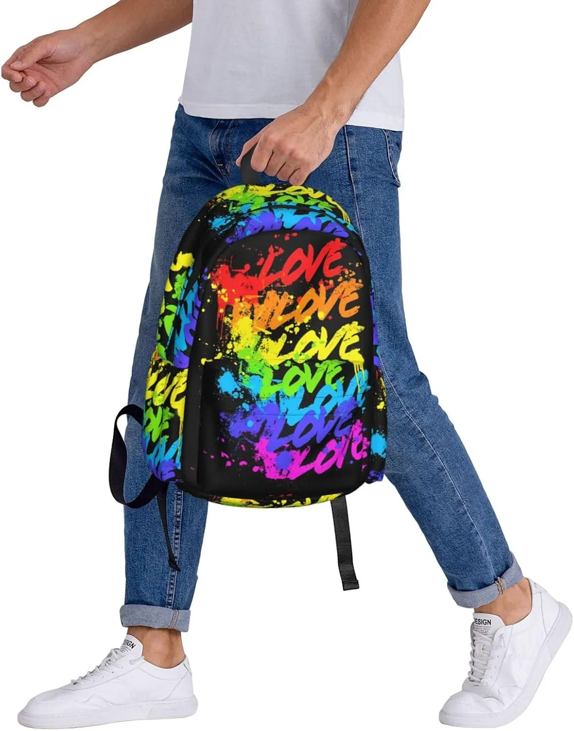 LGBT Rainbow Gay Pride Love 17 Inch Casual Backpack Laptop Backpacks Travel Back Pack Large Camping Rucksack Hiking Daypack Lightweight Double Shoulder Bag