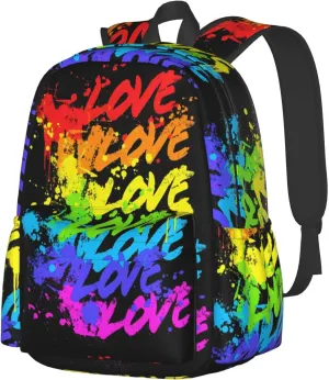 LGBT Rainbow Gay Pride Love 17 Inch Casual Backpack Laptop Backpacks Travel Back Pack Large Camping Rucksack Hiking Daypack Lightweight Double Shoulder Bag