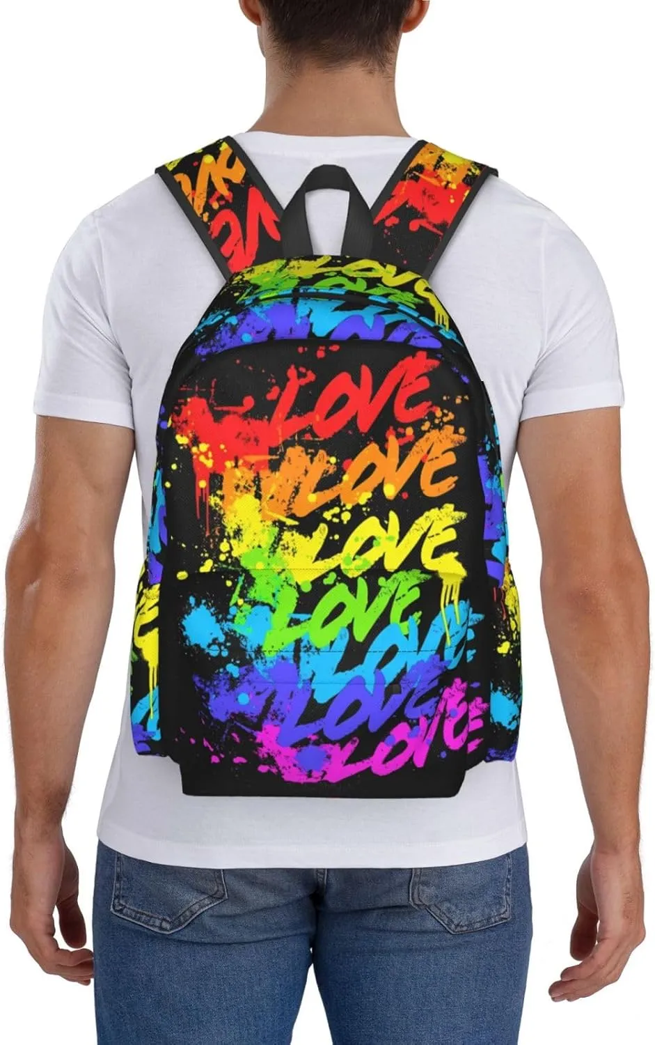 LGBT Rainbow Gay Pride Love 17 Inch Casual Backpack Laptop Backpacks Travel Back Pack Large Camping Rucksack Hiking Daypack Lightweight Double Shoulder Bag