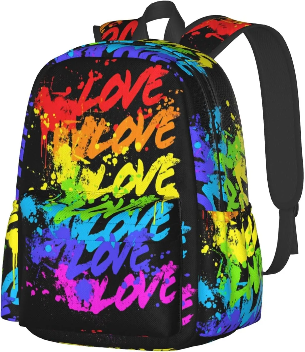 LGBT Rainbow Gay Pride Love 17 Inch Casual Backpack Laptop Backpacks Travel Back Pack Large Camping Rucksack Hiking Daypack Lightweight Double Shoulder Bag
