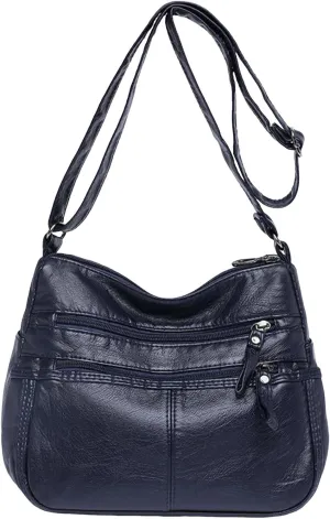 Lightweight Pocketbook Fashion Casual Women's Retro Soft Leather Zipper Double Pocket Shoulder Messenger Bag
