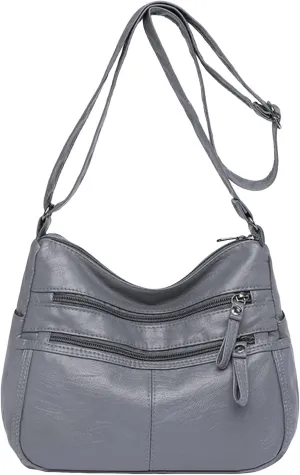 Lightweight Pocketbook Fashion Casual Women's Retro Soft Leather Zipper Double Pocket Shoulder Messenger Bag