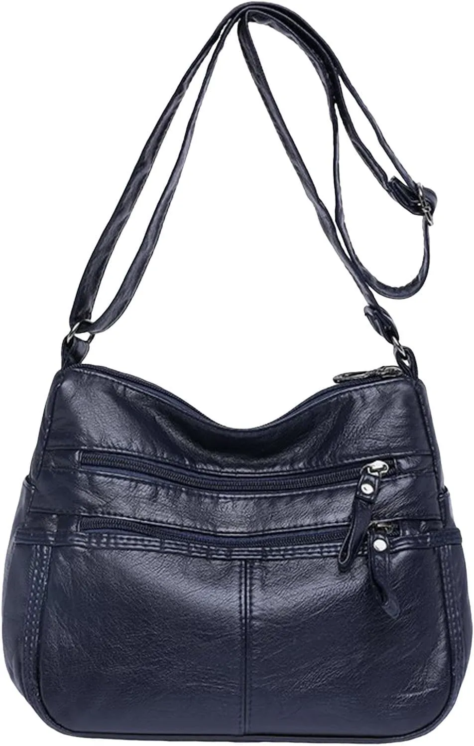 Lightweight Pocketbook Fashion Casual Women's Retro Soft Leather Zipper Double Pocket Shoulder Messenger Bag
