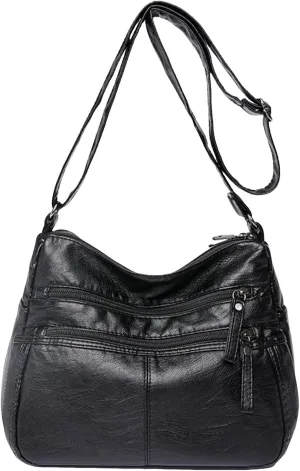 Lightweight Pocketbook Fashion Casual Women's Retro Soft Leather Zipper Double Pocket Shoulder Messenger Bag