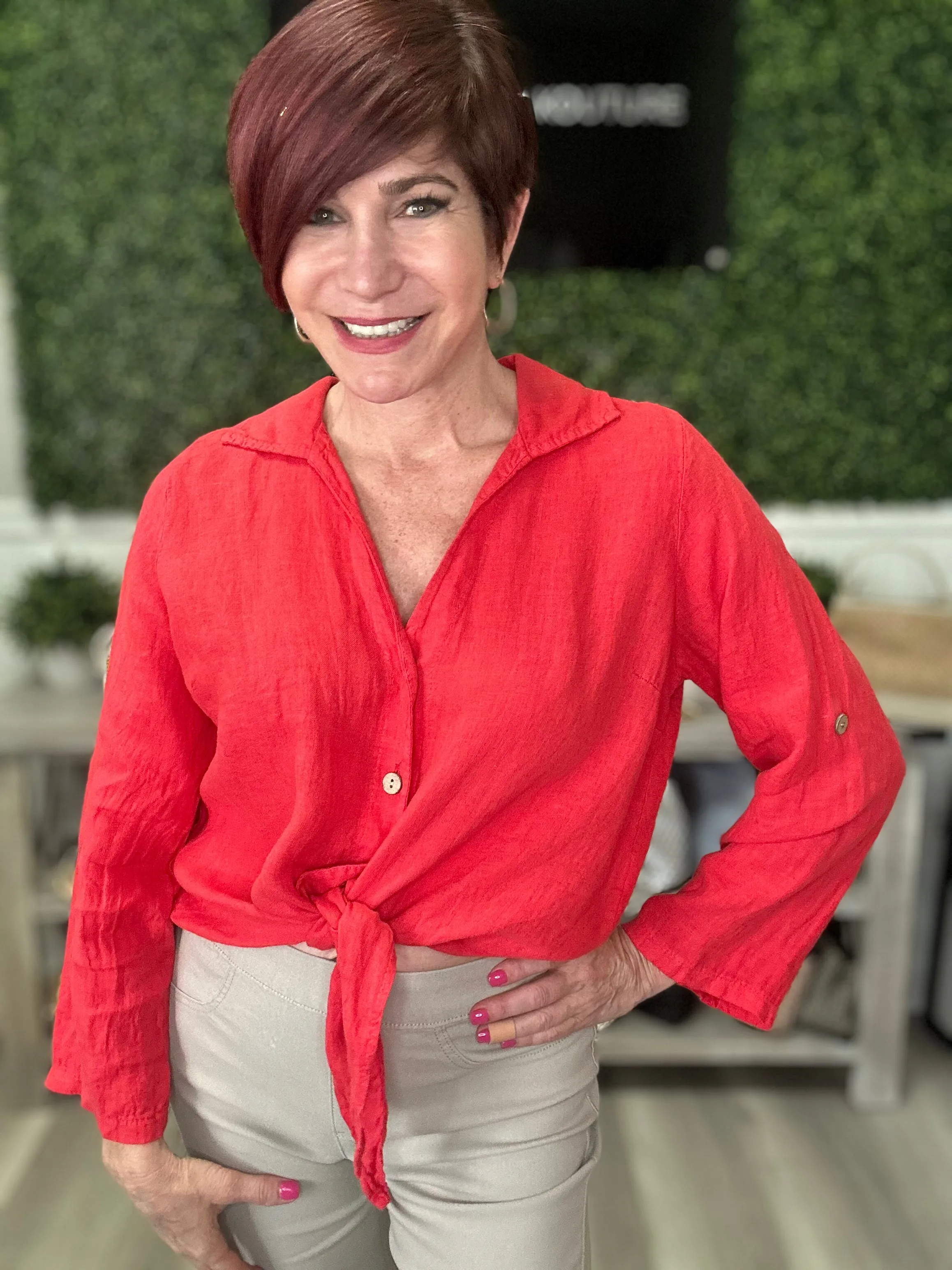 Linen Tie Waist Top
